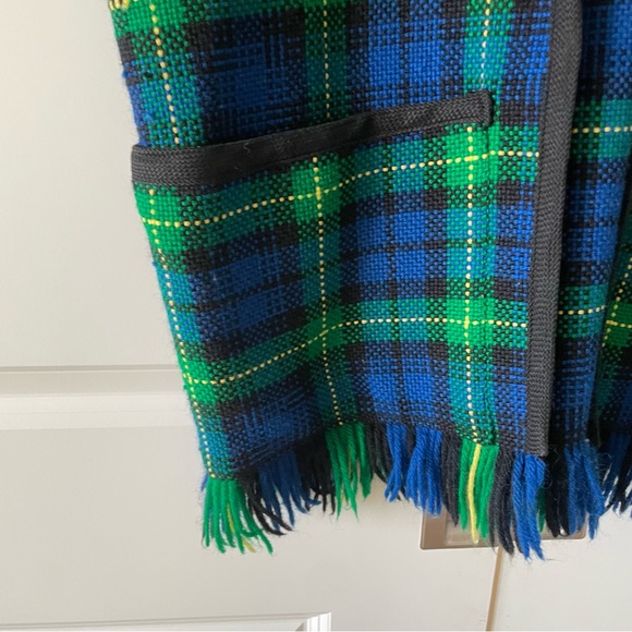 Vintage The Wheelers Hand Woven Plaid Fringed Green Blue Vest - Picture 5 of 10